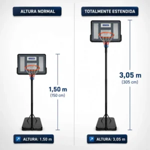 Tabela de Basquete Portátil Móvel Altura Ajustável 1,50 até 3,05 M Aro 45cm - Tander