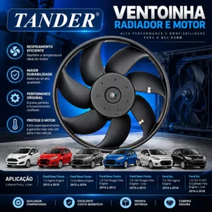 Ventoinha Radiador e Motor Ford Ka New Fiesta 1.0 1.5 1.6 com Ar - Tander