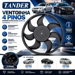 Ventoinha 4 Pinos Radiador Astra Vectra Zafira 2.0 F006B10295 F006B10296 - Tander
